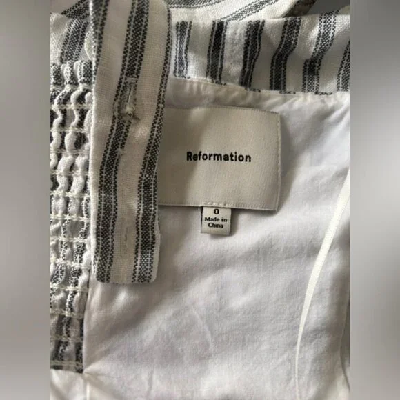Reformation Evie Linen Top in Antibes Stripe Blue White Stripes | US 0 UK 4 - Picture 10 of 10